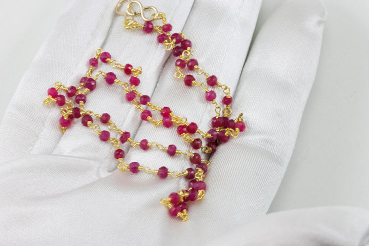 Red Ruby Necklace Spaced Chain Link Faceted  Beaded Sterling Silver  or 14k Gold Fill Necklace 18 19 Inches Dainty Design Simple