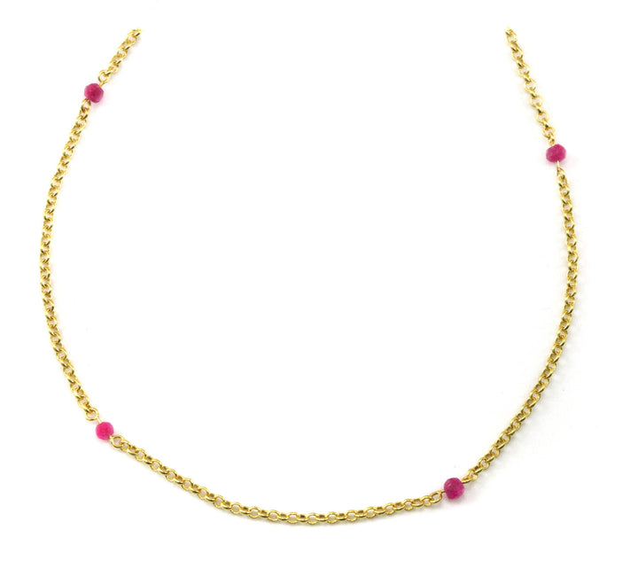 Pink Quartzite Necklace Spaced Chain Link Faceted  14k Gold Fill Necklace 18 19 Inches Small Dainty Simple Laser soldered in line chain