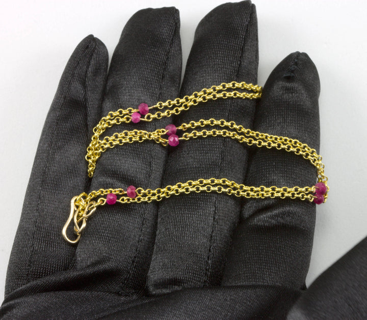 Pink Quartzite Necklace Spaced Chain Link Faceted  14k Gold Fill Necklace 18 19 Inches Small Dainty Simple Laser soldered in line chain