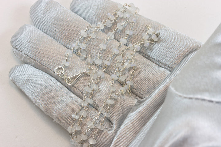 Moonstone Necklace Rainbow Blue White  14k Gold Filled or Sterling Silver Chain Link Faceted  18 19 Inches Simple Dainty Everyday