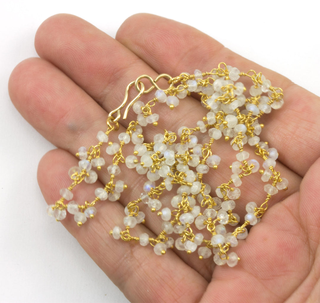 Moonstone Necklace Rainbow Blue White  14k Gold Filled or Sterling Silver Cluster Style Chain Link Faceted  18 19 Inches Simple Dainty