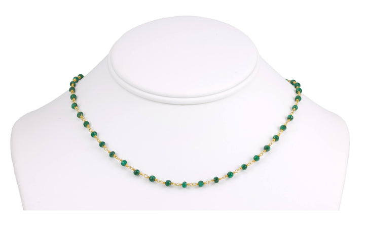 Green Emerald Necklace Faceted Spaced Link Beaded 14k Gold Filled Necklace 18 19 Inches Rondelles AAA Cut Rich Raw Emerald 3 or 4mm