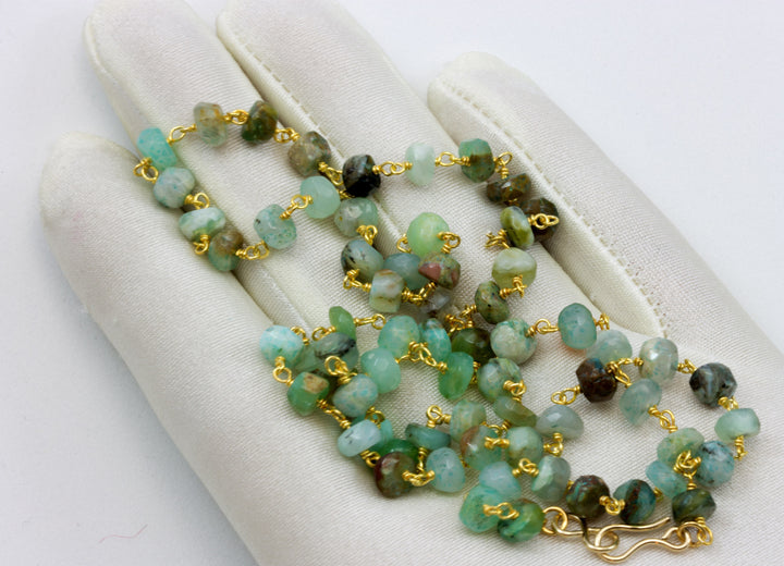 Opal Necklace Faceted Blue Green Beaded Chain Link 14k Gold Fill 24 Inch Natural Raw Opals Peruvian  Beaded Link Simple Daily