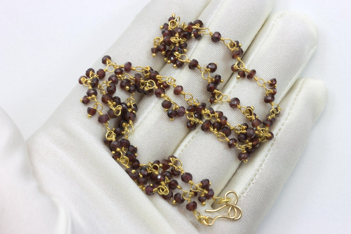 Red Garnet or Hessonite Garnet Cluster Necklace AAA Faceted 14k Gold Fill Beaded Chain Link 18 Inch Spyglass Designs Deep Red or Red Brown