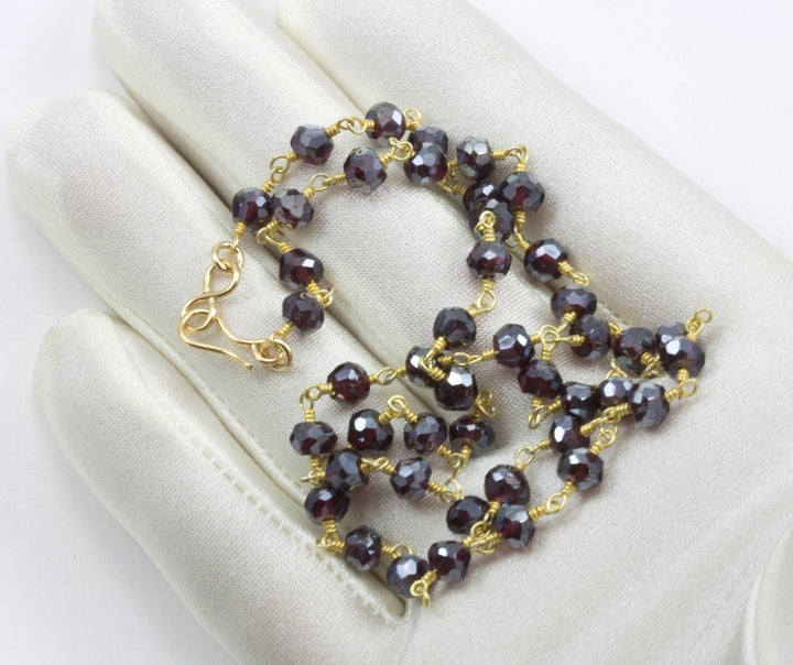 Red Garnet Necklace AAA Faceted 14k Gold Fill Beaded Chain Link 18 Inch Rich Deep Natural  Red Spyglass Designs Mystic Finish