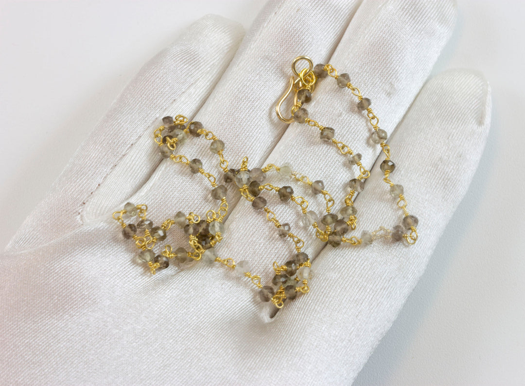 Smoky Quartz Necklace Spaced Link Smokey Beaded 14k Gold Fill or Sterling Silver 18 19 Inches Smokey Faceted Quartz Chain Spyglass Designs