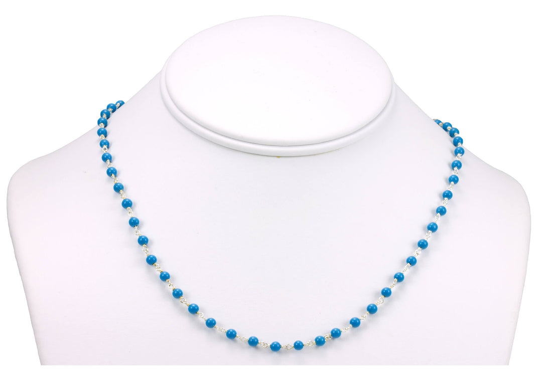 Turquoise Necklace Smooth Stones Blue  Beaded Chain Link  14k Gold Fill  18 19 Inch Round Stones Dainty Delicate Small Design