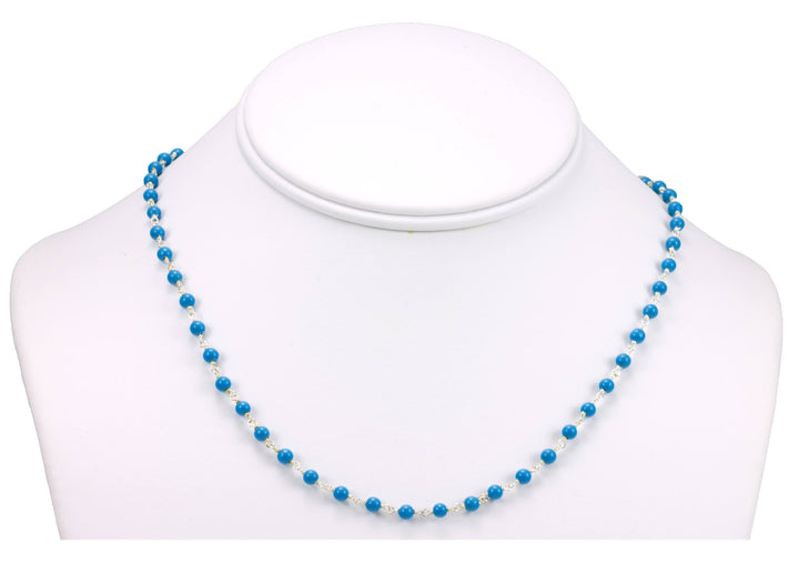 Turquoise Necklace Smooth Stones Blue  Beaded Chain Link  14k Gold Fill  18 19 Inch Round Stones Dainty Delicate Small Design