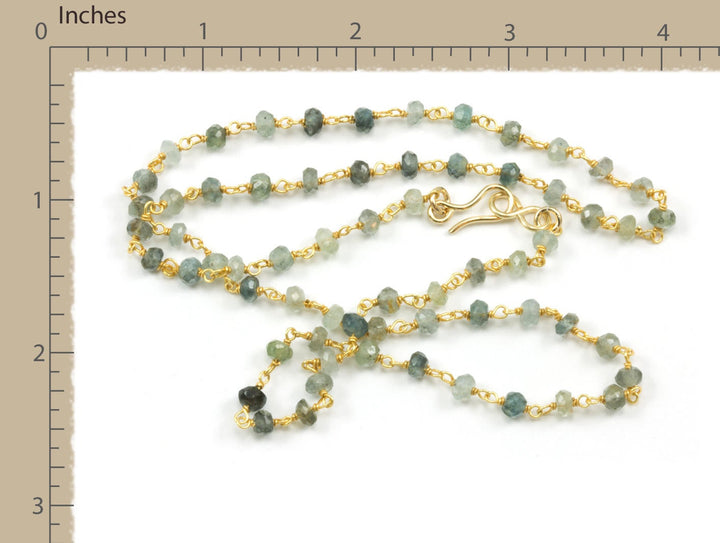 Moss Aquamarine Necklace Chain Link Beaded 14k gold filled Faceted  18 19 Inches Aqua Blue Green Natural Earthy Stones 4mm Beaded