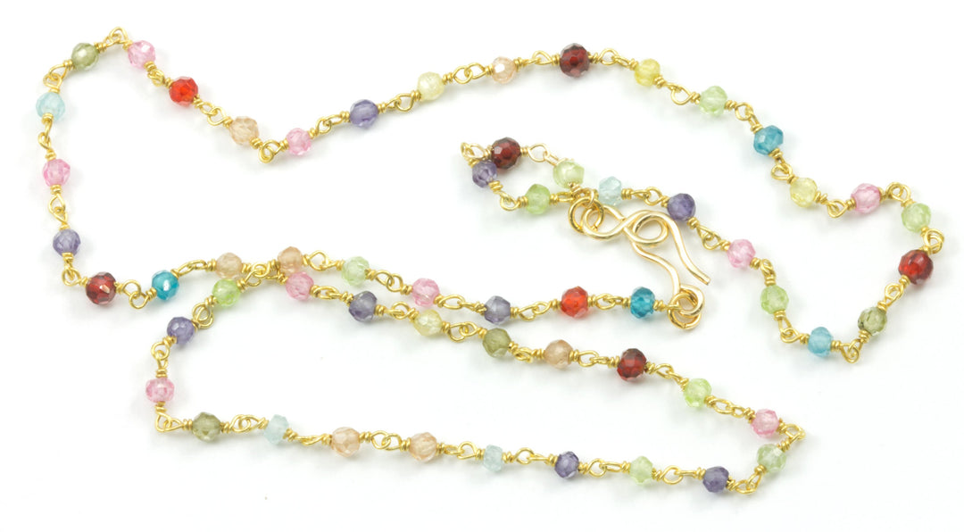 CZ Necklace 14k Gold Filled  Chain Link Faceted  18 19 Inches Multicolors Pink or Lavender Multi Colors Cubic Zirconia