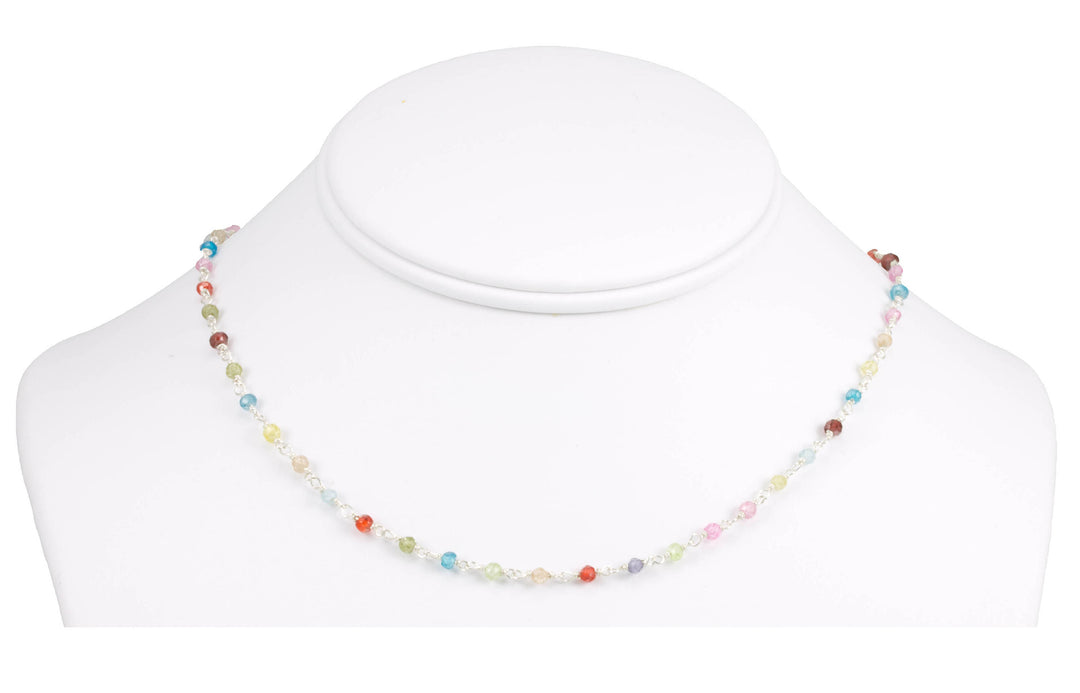 CZ Necklace Sterling Silver or Black Oxidized Chain Link Faceted  18 19 Inches Multicolors  Multi Colors Cubic Zirconia