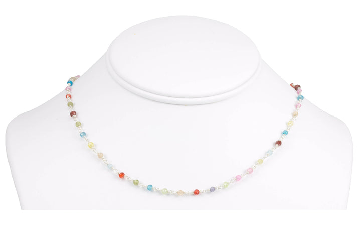 CZ Necklace Sterling Silver or Black Oxidized Chain Link Faceted  18 19 Inches Multicolors  Multi Colors Cubic Zirconia