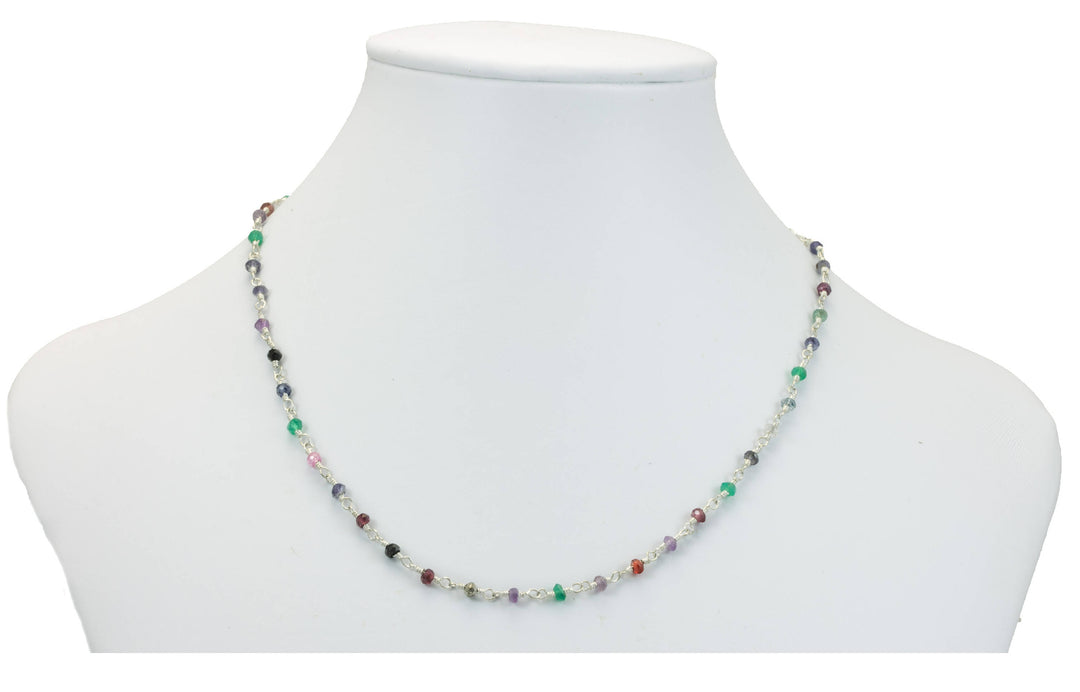 Multi Gemstone Necklace Link Beaded 14k Gold Filled or Sterling silver  18 19 Inch Amethyst Iolite Onyx Moonstone Carnelian Peridot Spinel