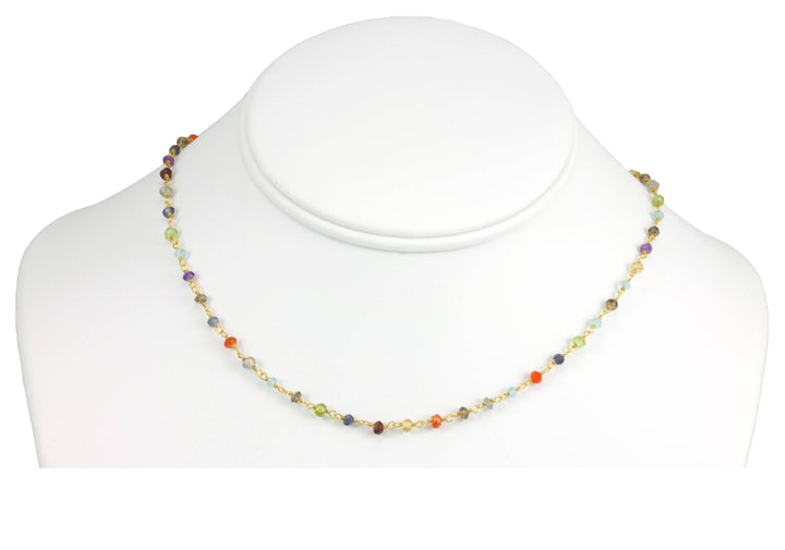 Multi Gemstone Necklace Link Beaded 14k Gold Filled or Sterling silver  18 19 Inch Amethyst Iolite Onyx Moonstone Carnelian Peridot Spinel