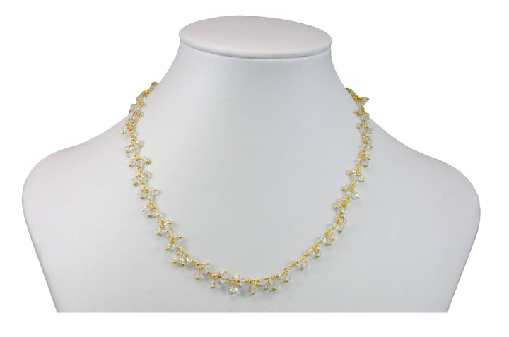 Clear Crystal Necklace 14k gold filled Chain Beaded 18 19 Inches Faceted Simple Dainty Lightweight Daily Wear Chain Link Cluster Style