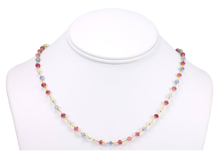 Sapphire Necklace Chain Link Faceted Real Multiple Colors 14k Gold Filled  Necklace 18 19 Inches Pink Blue  Dainty Simple Beaded