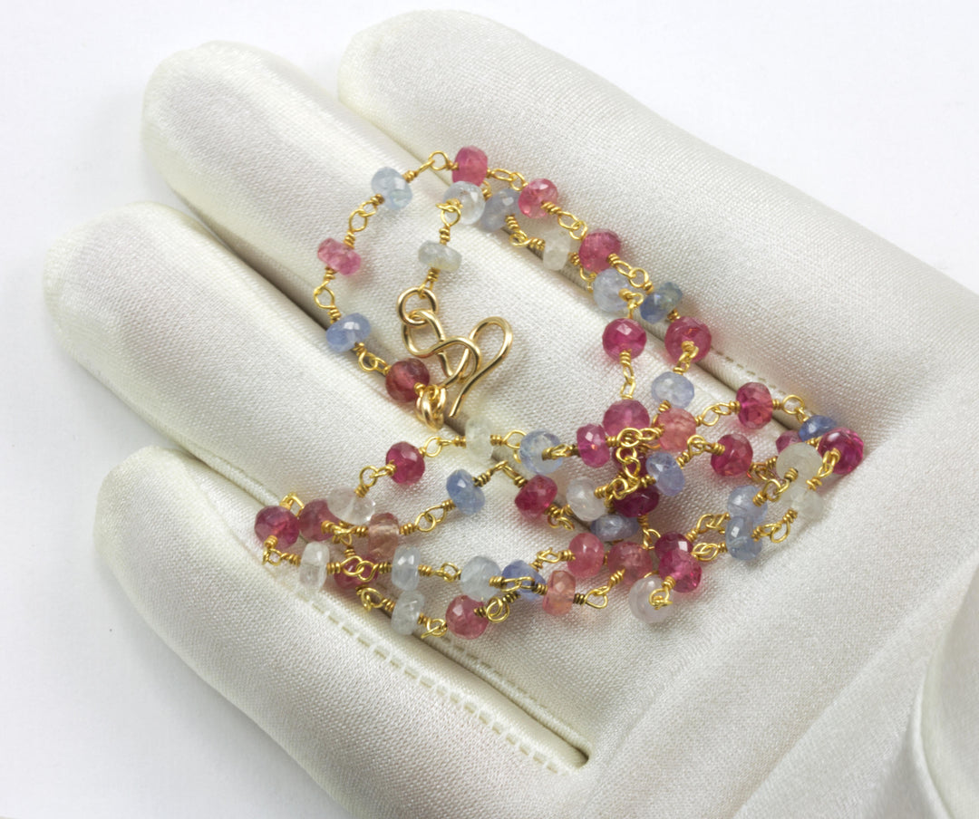 Sapphire Necklace Chain Link Faceted Real Multiple Colors 14k Gold Filled  Necklace 18 19 Inches Pink Blue  Dainty Simple Beaded