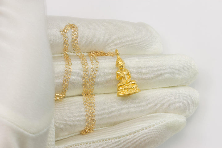 Buddha Pendant Necklace 18k yellow gold and Sterling Silver Vermeil lobster clasp 18 Inch Simple Small
