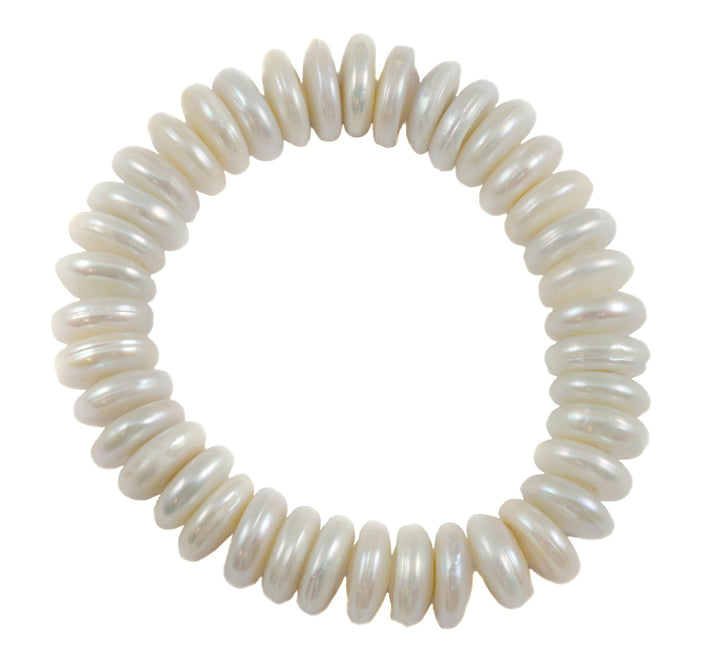 Button Pearl Bracelet White Adjustable 7 Inches Inch Simple Button Large High Luster Stretch Style Freshwater Cultured Pearls