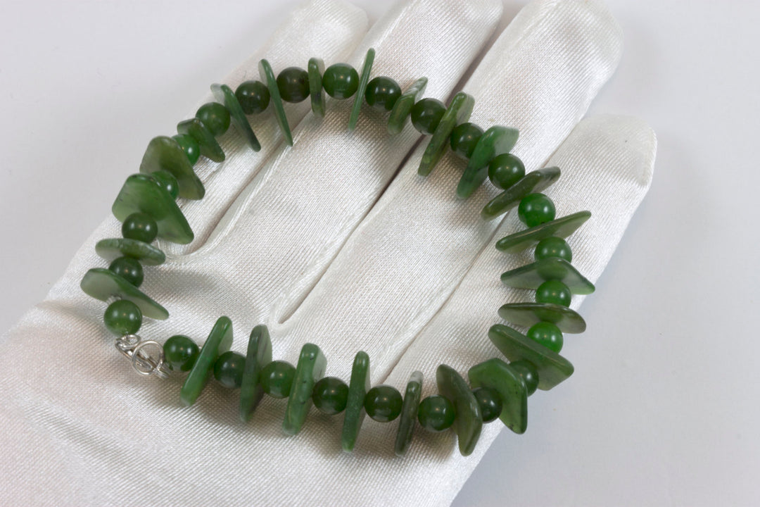 Jade Bracelet Green Nephrite Adjustable  7 7.5 Inches Inch Simple Everyday Stretch Easy Wear Natural Stones Triangle and Round Shaped
