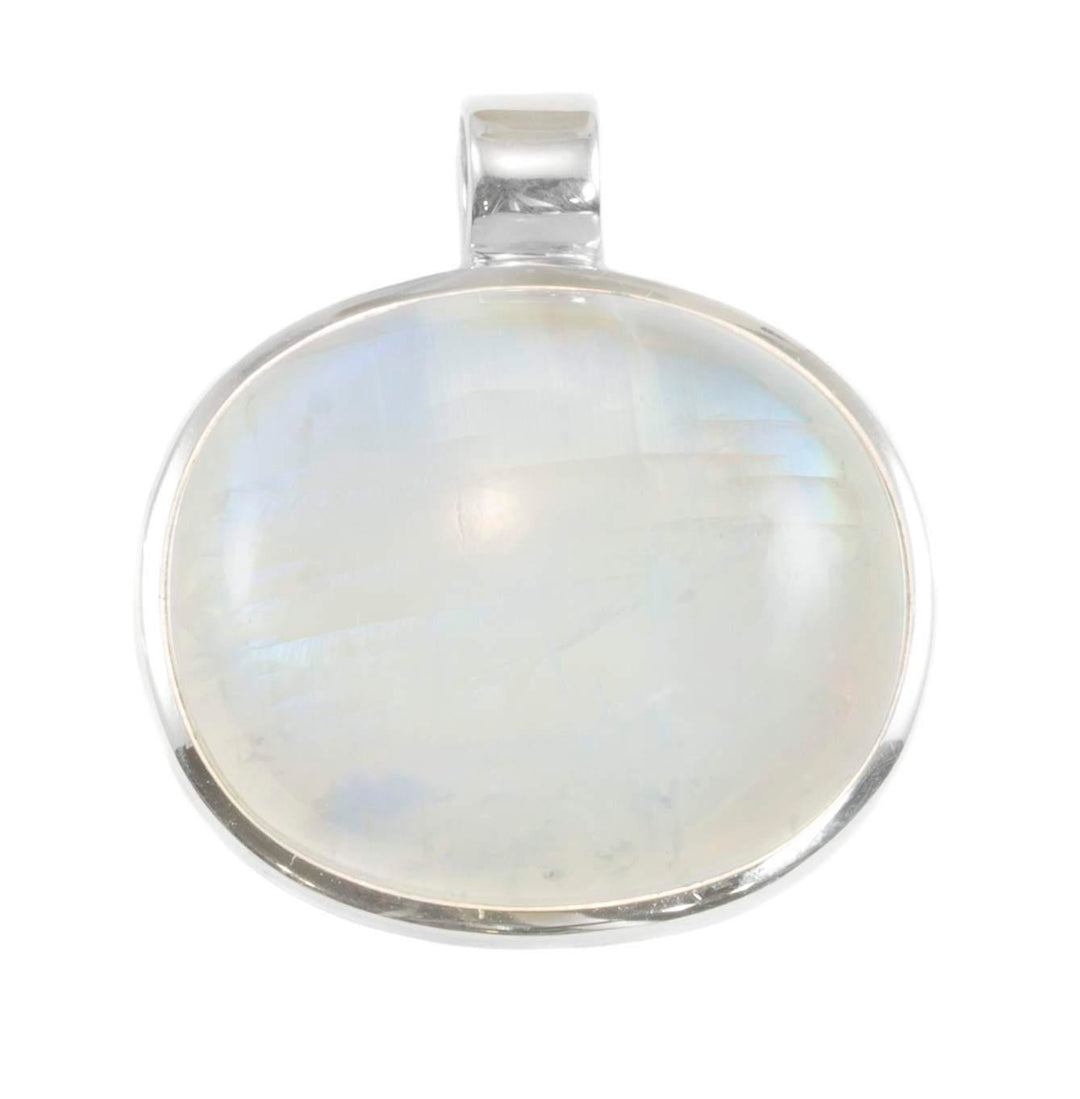 Blue Moonstone Pendant smooth Sterling Silver Square Cut Necklace Pendant Bezel Set Cabachon Simple Unique Design Natural Rainbow Oval