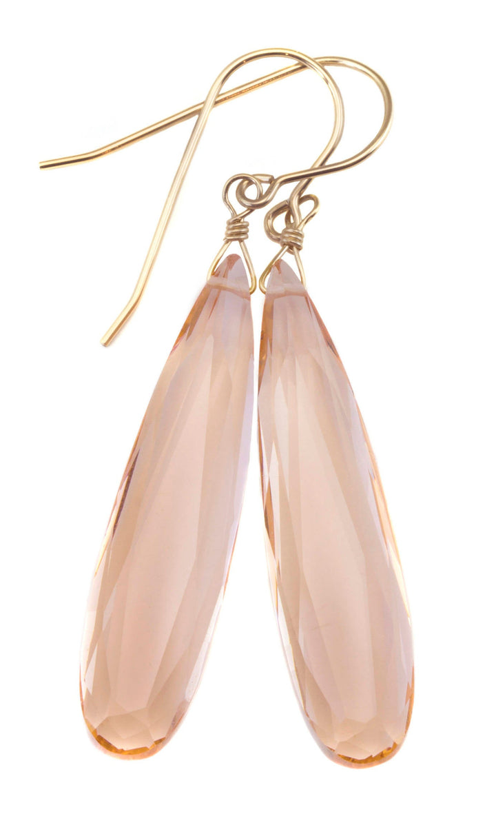 Peachy Pink Simulated Morganite Earrings Faceted Large Long Dangle 14k Gold or Filled or Sterling Silver Classic Simple Clean 2 Inch Drops