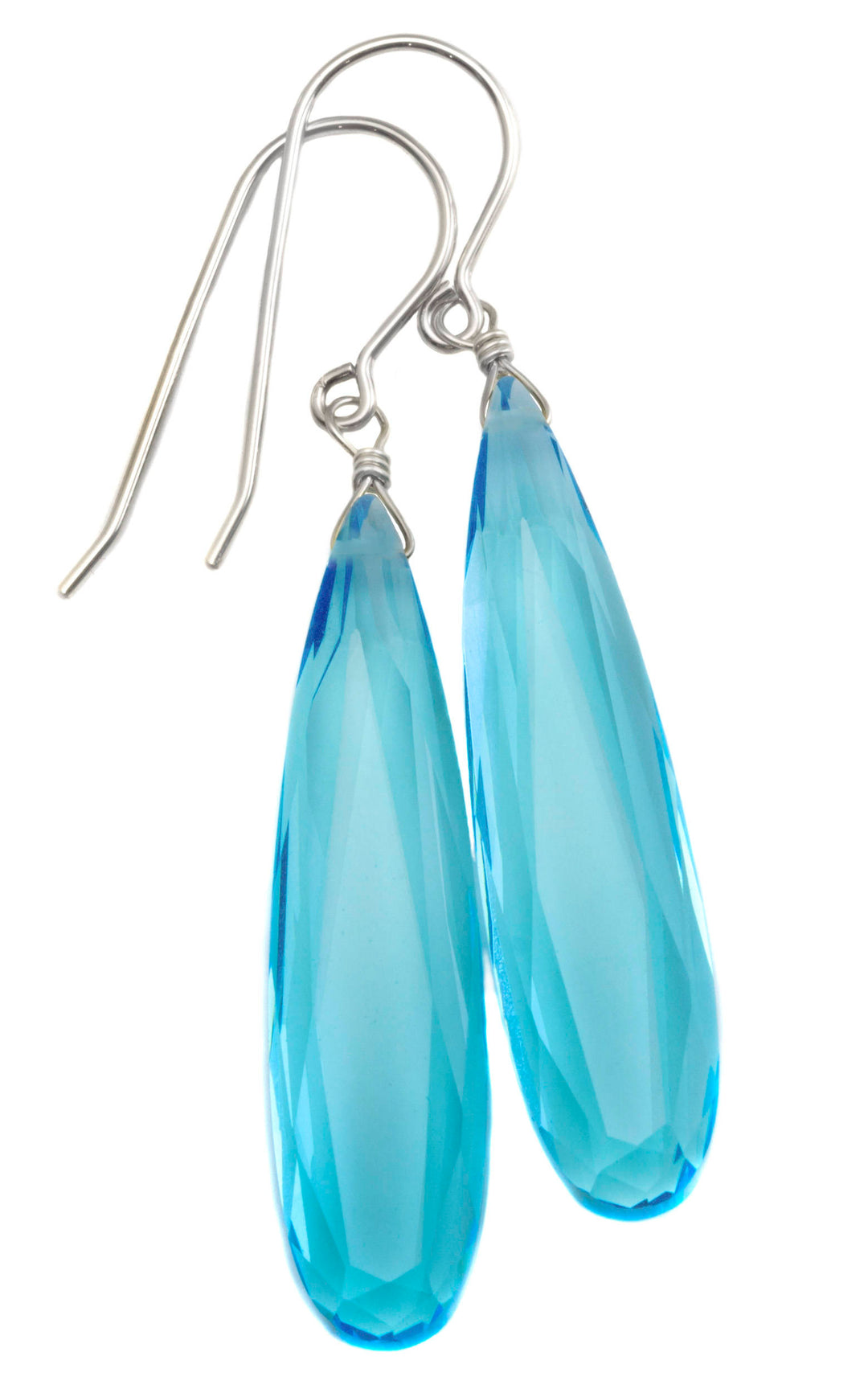 Aqua blue simulated Aquamarine Earrings Faceted Large Long Dangle 14k Gold or Filled or Sterling Silver Classic Simple Clean 2 Inch Drops