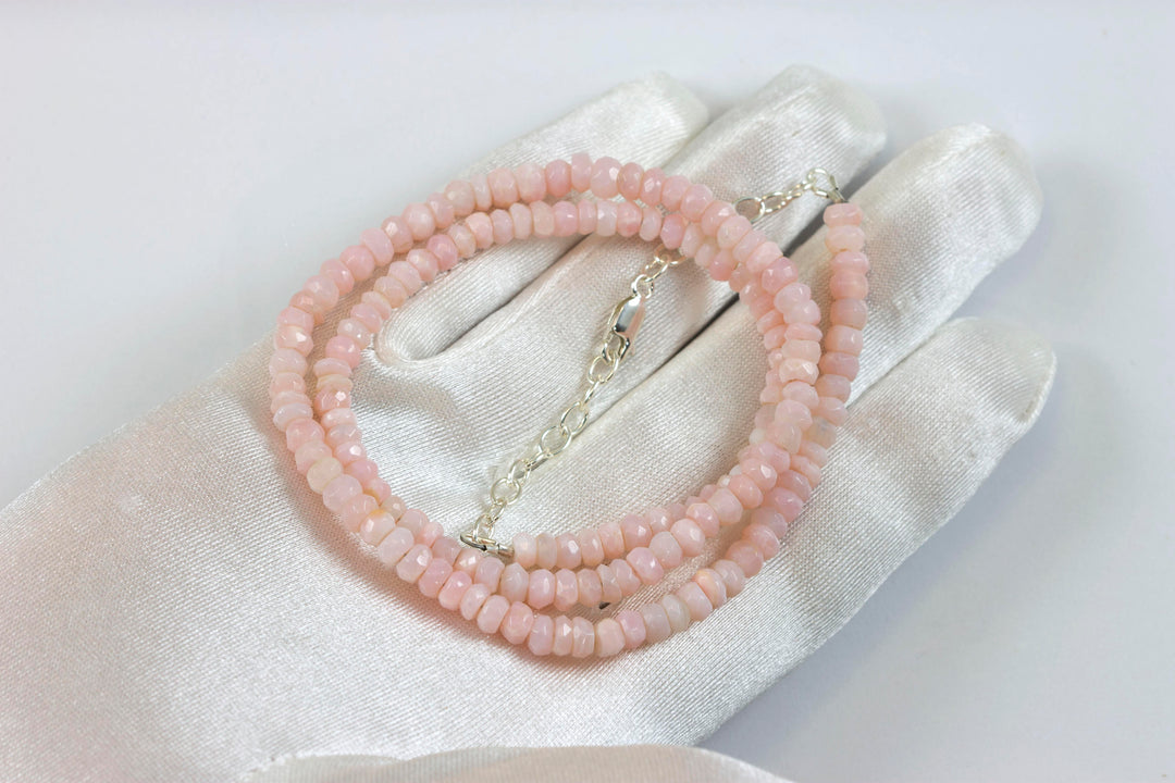 Pink Opal Necklace Peruvian Opals 20 Inches natural faceted soft color solid strand 5mm stones Sterling Silver or 14k gold filled Simple