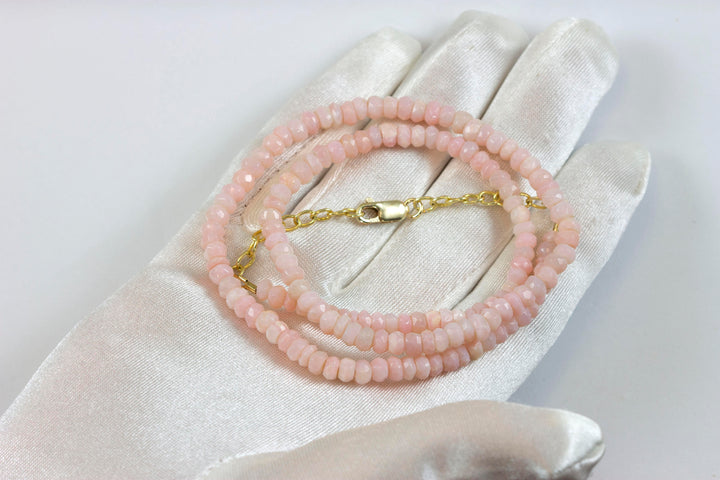 Pink Opal Necklace Peruvian Opals 20 Inches natural faceted soft color solid strand 5mm stones Sterling Silver or 14k gold filled Simple