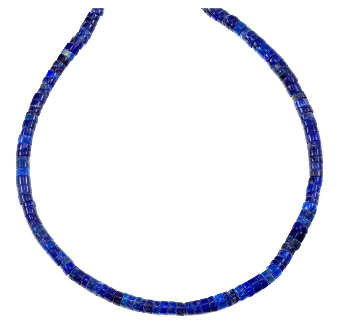 Lapis Lazuli Blue Necklace Natural Smooth Heishi Beaded 14k Gold Filled or Sterling Silver 18 19 Inches Simple Everyday Wear Heshi Cut