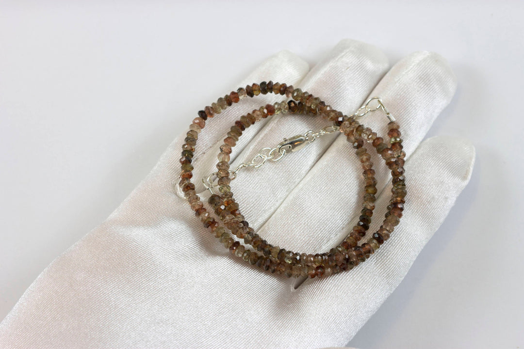 Andalusite Necklace 14k Gold filled or sterling silver 18 19 Inch Chain Faceted  Natural Earthy  Gemstones Solid Strand 4mm Peachy Brown