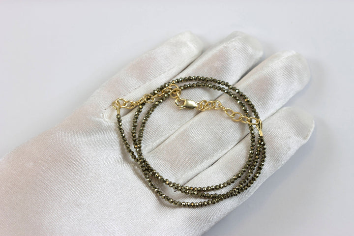 Pyrite Necklace 14k Gold Filled Solid Strand Faceted Small Tiny Dainty Stones 18 19 Inches Simple Design Natural Golden Bronze Vintage Look