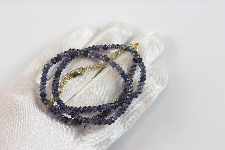 Blue Iolite Necklace 14k Gold filled or sterling silver 18 19 Inch Chain Faceted  Natural Earthy Gemstones Solid Strand 4mm Blue Gray