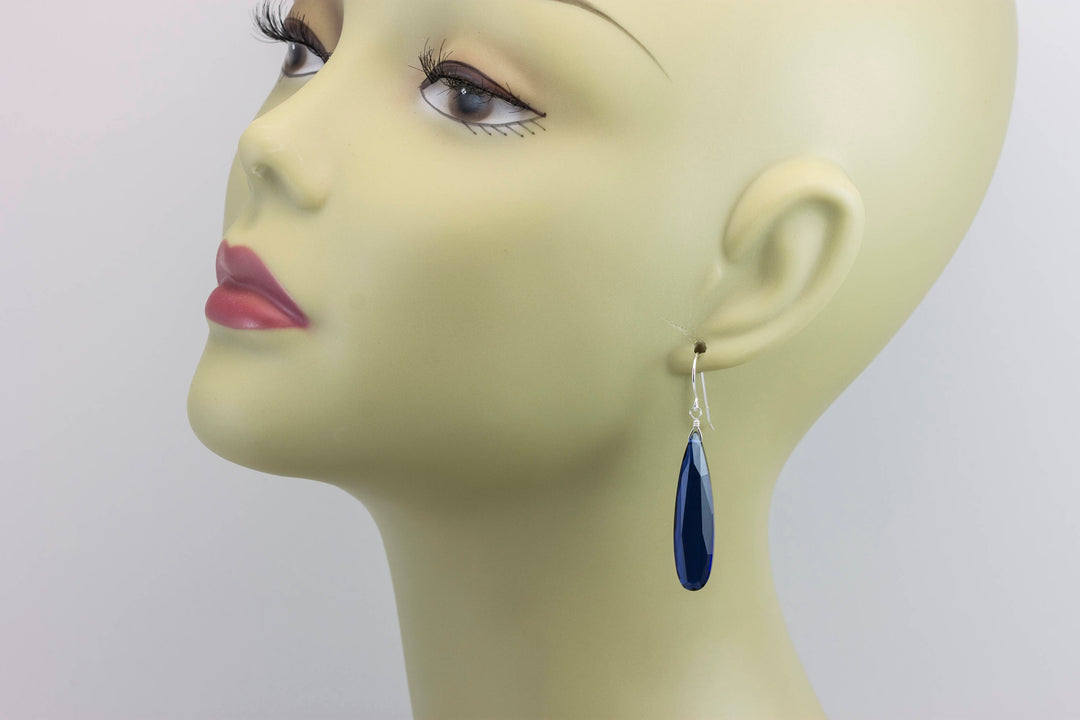 Kashmir blue simulated Sapphire Earrings Faceted Large Long Dangle 14k Gold or Filled or Sterling Silver Classic Simple Clean 2 Inch Drops