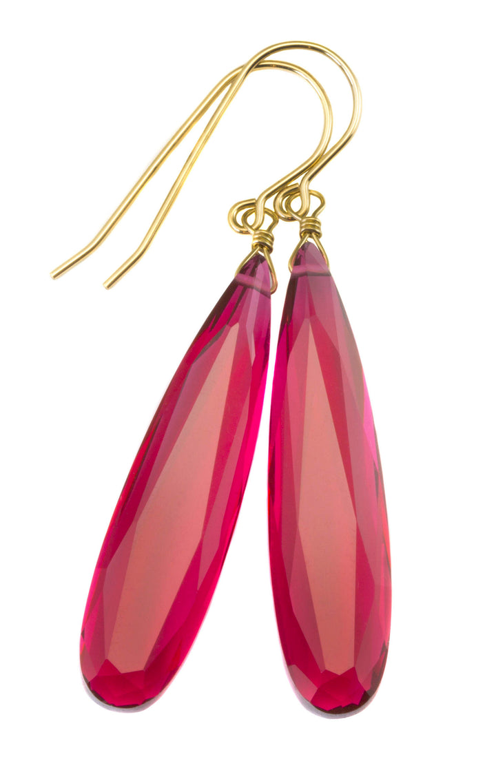 Hot pink fuchsia simulated Sapphire Earrings Facet Large Long Dangle 14k Gold or Filled or Sterling Silver Classic Simple Clean 2 Inch Drops