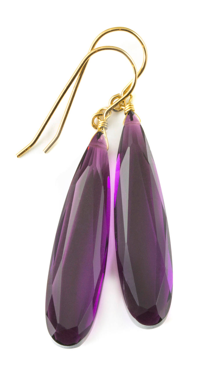 Deep Purple simulated Amethyst Earrings Facet Large Long Dangle 14k Gold or Filled or Sterling Silver Classic Simple Clean 2 Inch Drops