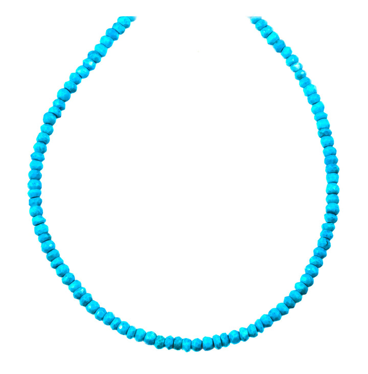 Turquoise  Necklace Beaded 14k Gold Filled or Sterling Silver Solid Strand Faceted 18 Inch  AAA Rich Blue Simple Dainty Design