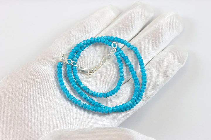 Turquoise  Necklace Beaded 14k Gold Filled or Sterling Silver Solid Strand Faceted 18 Inch  AAA Rich Blue Simple Dainty Design