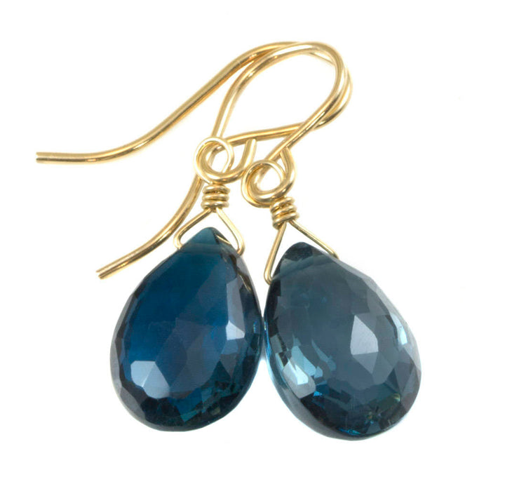 London Blue Topaz Earrings Real Faceted Briolette  Drops Sterling Silver or 14k Solid Gold or Filled Simple Classic Natural Topaz Smokey