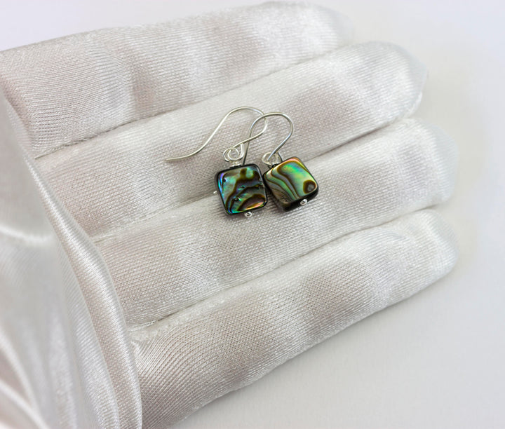 Abalone Paua Shell Teardrop Earrings Natural Peacock Oval 14k Solid Gold or Filled or Sterling Silver Square Simple Small Tiny MOP Drops