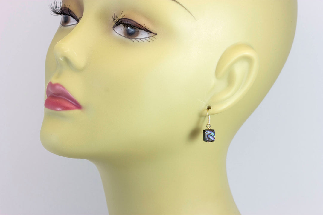 Abalone Paua Shell Teardrop Earrings Natural Peacock Oval 14k Solid Gold or Filled or Sterling Silver Square Simple Small Tiny MOP Drops