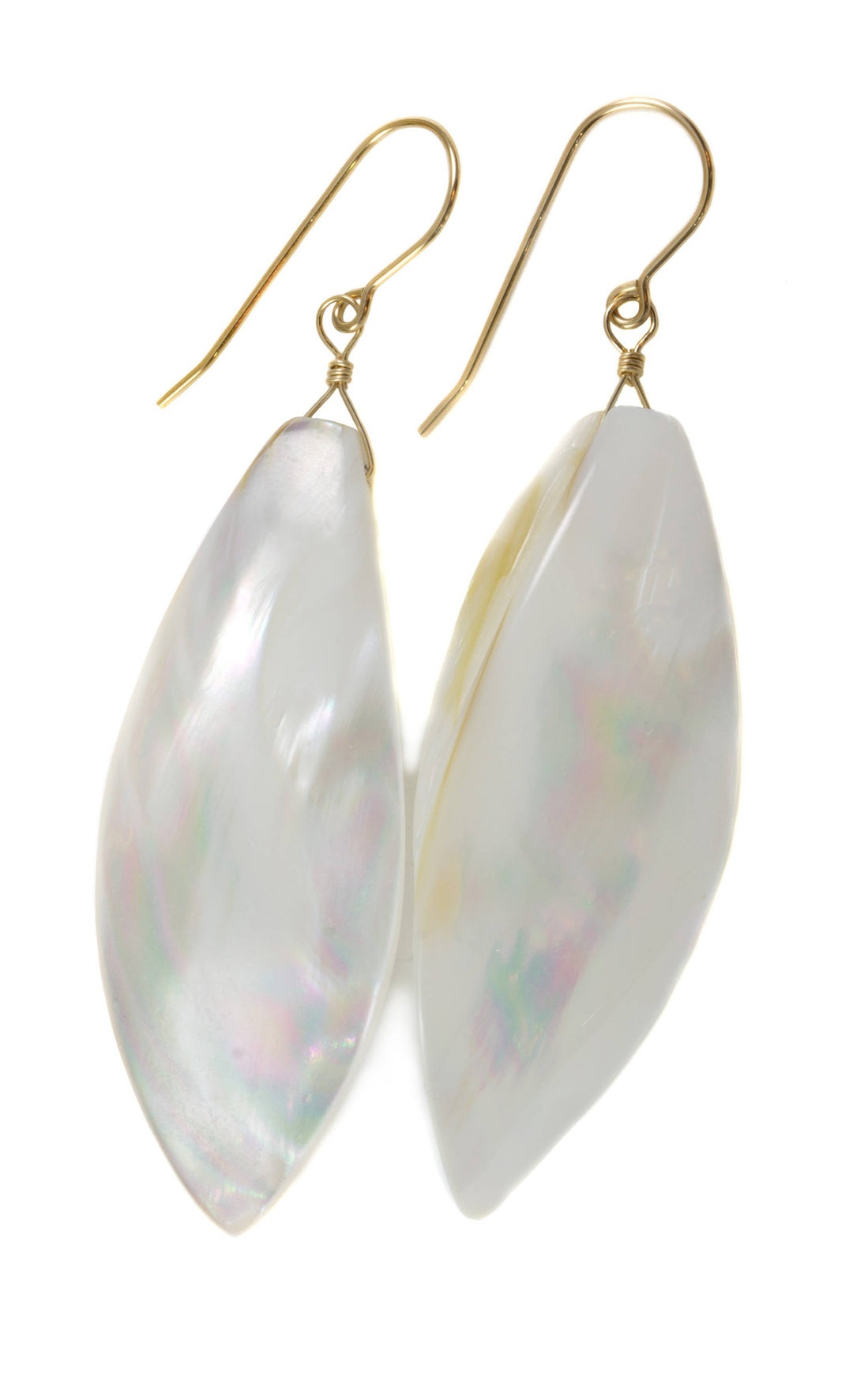 Mother of Pearl Earrings White Shell 14k Gold or Filled or Sterling Silver Natural Curved Shell Long 2 1/2 Inch Drops Large Simple Drops MOP