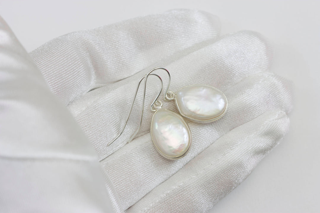 Pearl Earrings 14k solid Gold or Filled or Sterling Silver Bezel Set Oval off round Baroque High Luster Simple Drops Everyday Wear