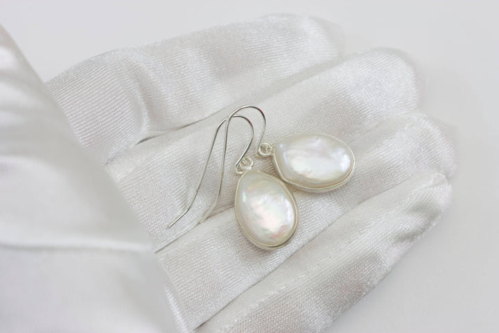 Pearl Earrings 14k solid Gold or Filled or Sterling Silver Bezel Set Oval off round Baroque High Luster Simple Drops Everyday Wear