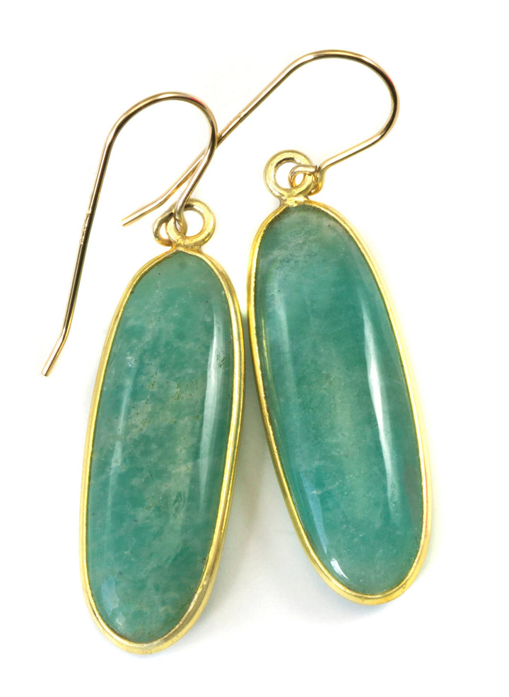 Amazonite Earrings Blue Green Smooth Long Oval Bezel Set 14k Solid Gold or Filled Natural Earthy Simple Casual Wear Spyglass Designs