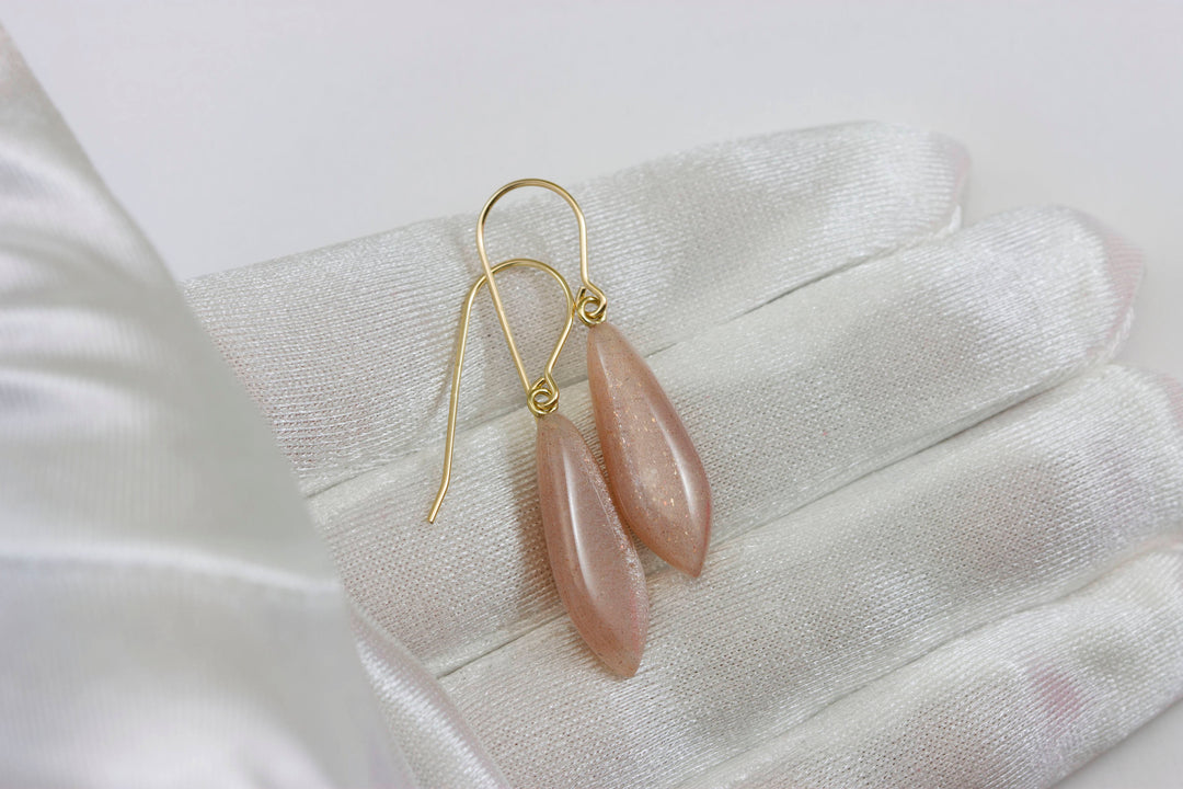 White or Peach Pink Moonstone Earrings Sterling Silver or 14k Gold Filled or 14k Solid  Gold Teardrop Simple Drops Shimmery Iridescence