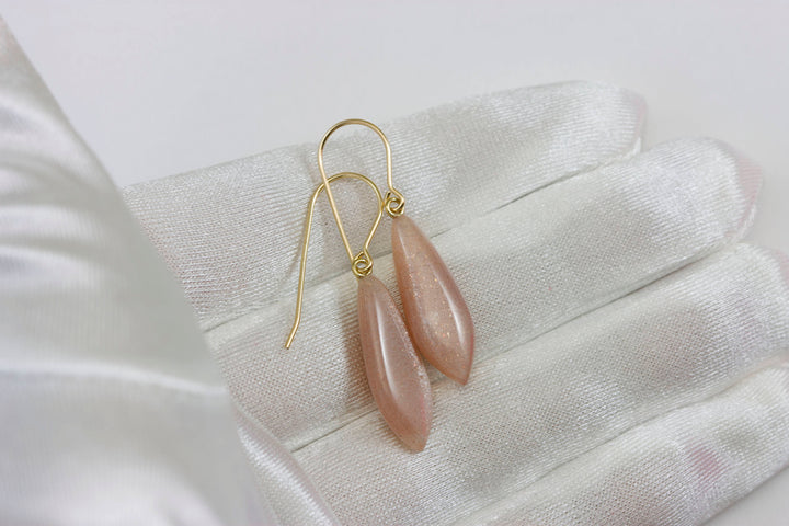 White or Peach Pink Moonstone Earrings Sterling Silver or 14k Gold Filled or 14k Solid  Gold Teardrop Simple Drops Shimmery Iridescence