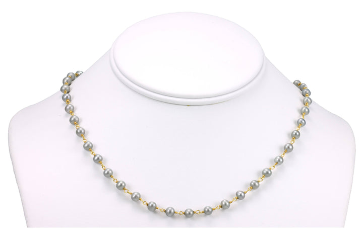 Grey Pearl Necklace Light Gray Freshwater Cultured Pearls Spaced Link Beaded 18 19 Inches 14k Gold Filled and Plate Simple Chain Link