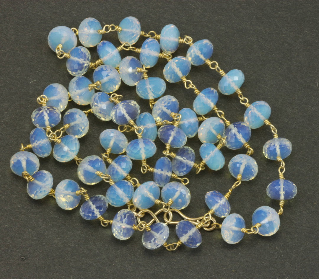 Opalite Necklace Chain Link Beaded 14k gold filled and plate Faceted  24 Inches Rainbow color Iridescence  Simple Sparkly Unique