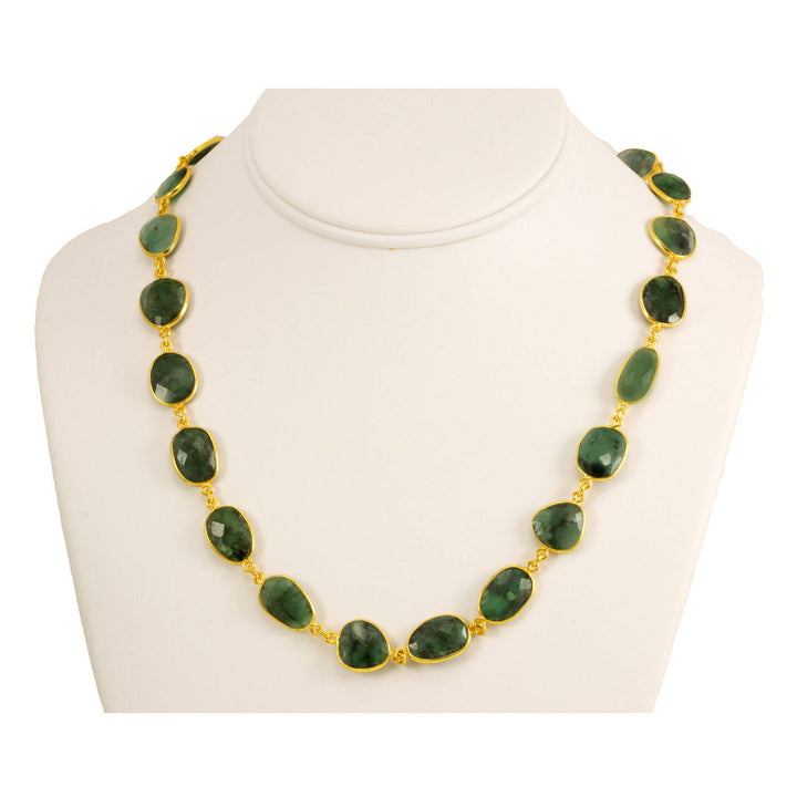 Green Emerald Necklace Bezel Set Stones Off Round Off Oval 24 Inch 14k Gold Filled and Plate Large Faceted Natural African Opaque Stones